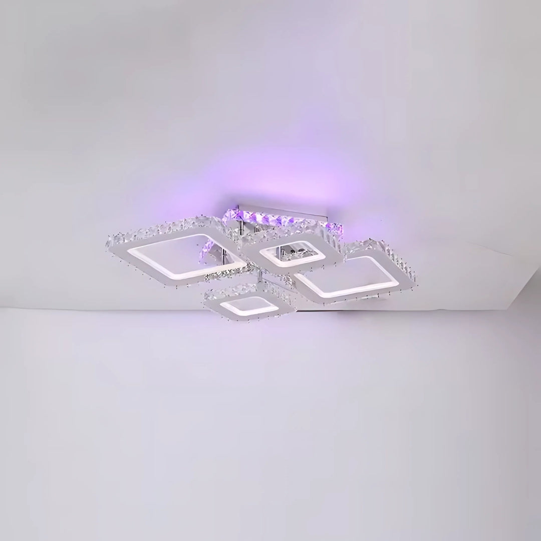 NOVA Rhomba LED Chandelier with Crystals, 4 Light Sources, RGB, with Remote Control, 60W, Glossy Chrome 
