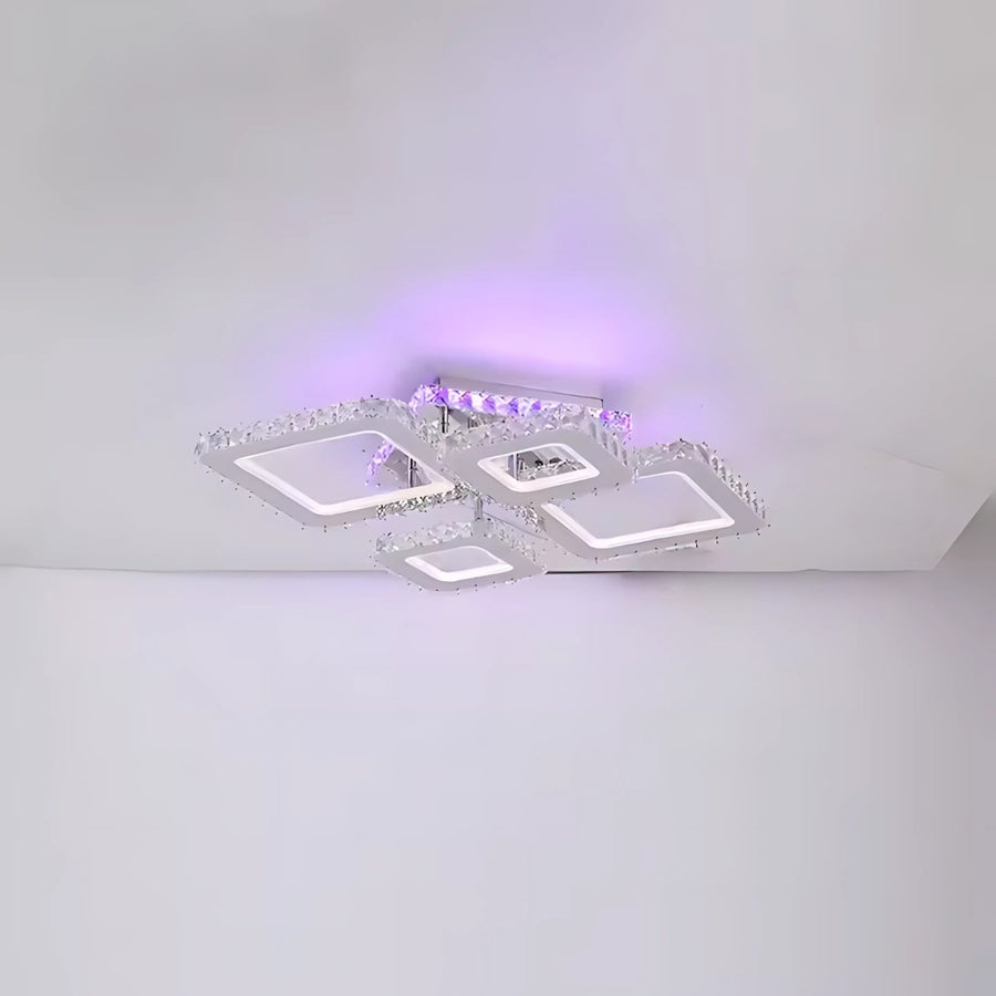 NOVA Rhomba LED Chandelier with Crystals, 4 Light Sources, RGB, with Remote Control, 60W, Glossy Chrome 
