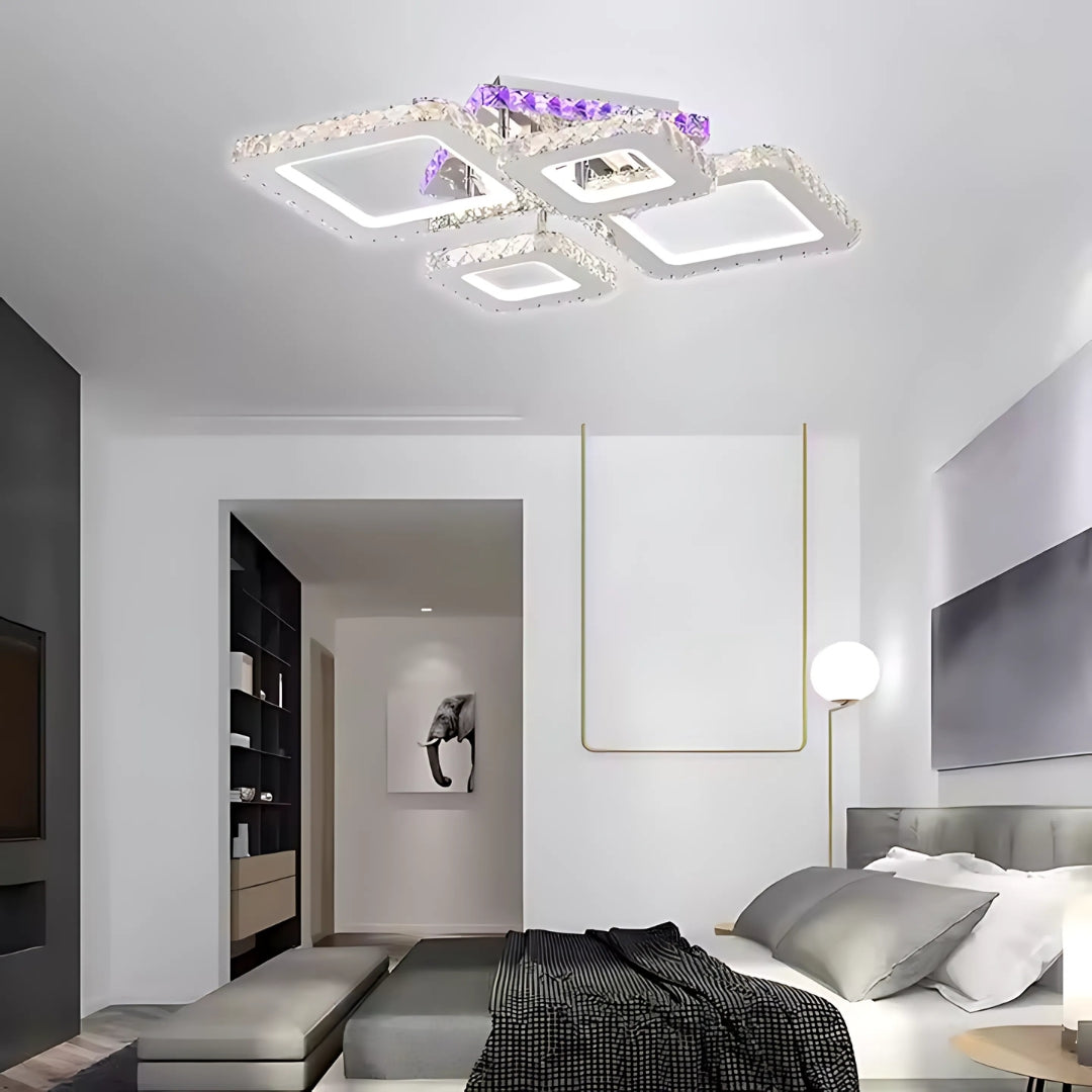 NOVA Rhomba LED Chandelier with Crystals, 4 Light Sources, RGB, with Remote Control, 60W, Glossy Chrome 