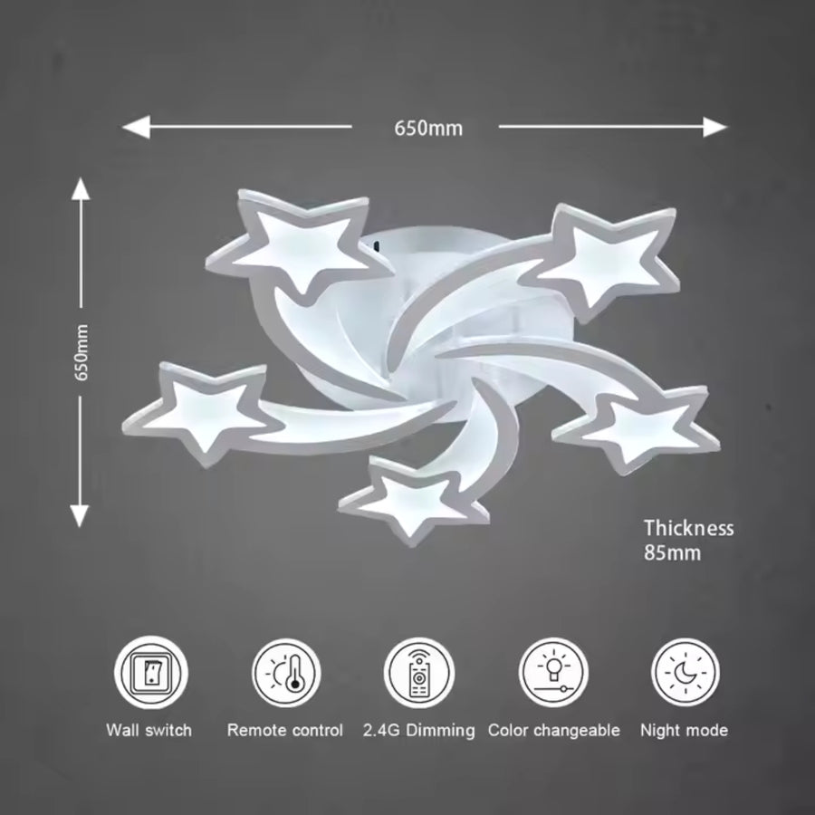 LED chandelier with remote control IPOMOEA, 69W, 5 Stars, Cold/Warm/Neutral light, Dimmable, White 