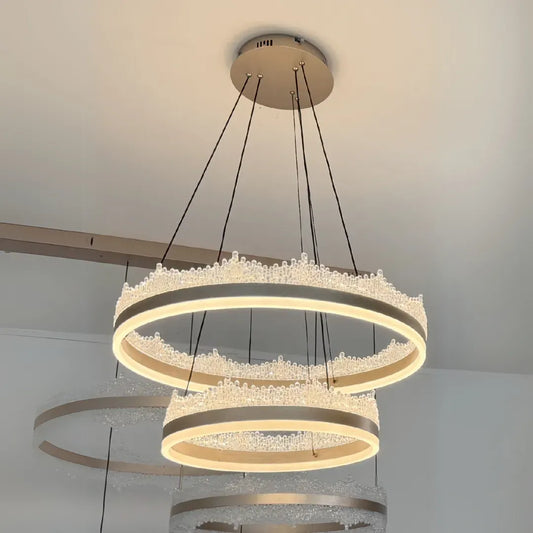 Lustra LED suspendata cu telecomanda FOSCO 126W, lumina Rece/Calda/Neutra, Dimabila,Inaltime Reglabila, Auriu