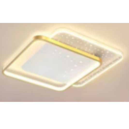 LED chandelier with gildra remote control, 110W, 2 squares, cold/hot/neutral light, unkind, golden