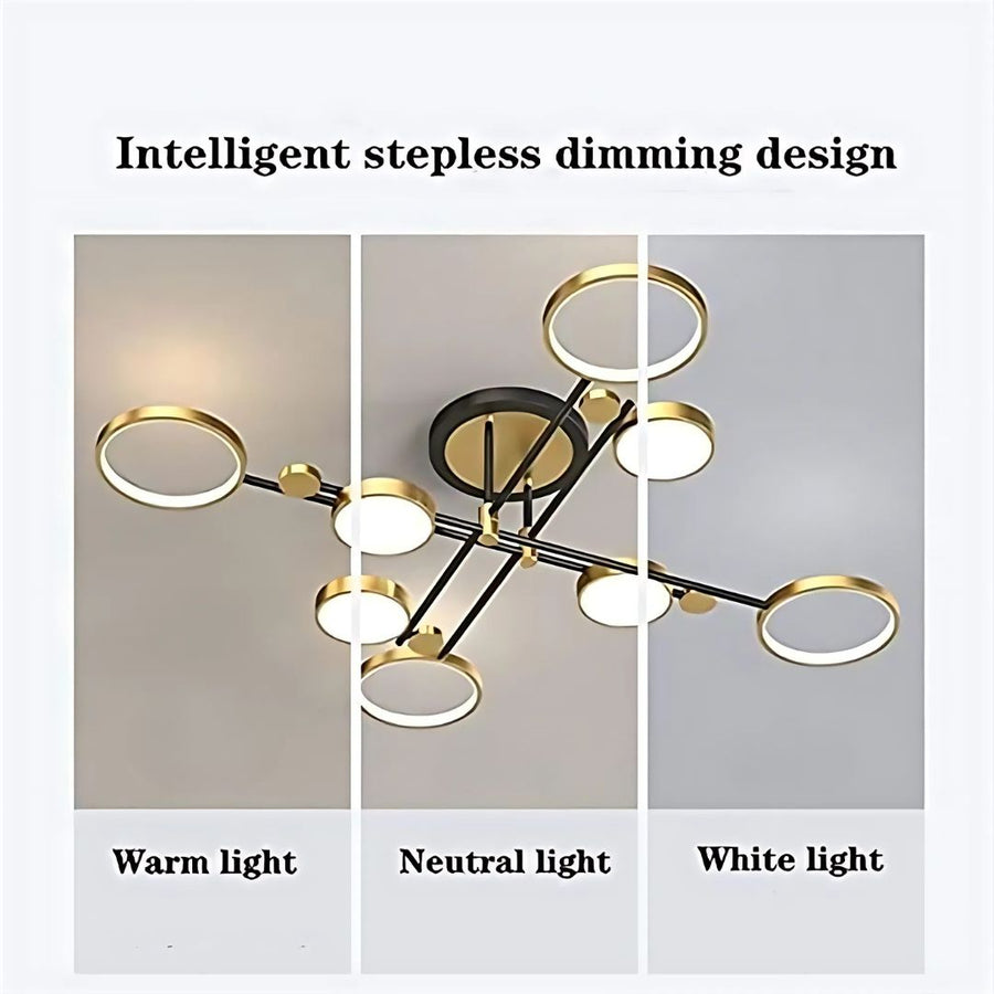 LED Chandelier with Remote Control MARIA, 8 Elements, 63W, Warm/Cold/Neutral Light, Dimmable, Gold