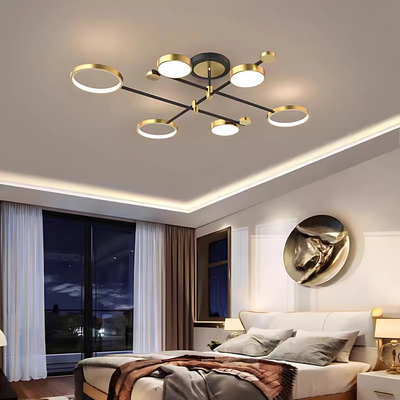 LED Chandelier with Remote Control MARIA, 6 Elements, 63W, Warm/Cold/Neutral Light, Dimmable, Gold