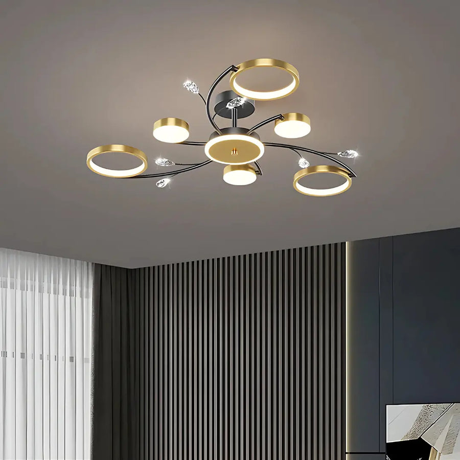 Lustra LED KARINA cu Telecomnda, 61W, Lumina Calda/Rece/Neutra, Negru/Auriu