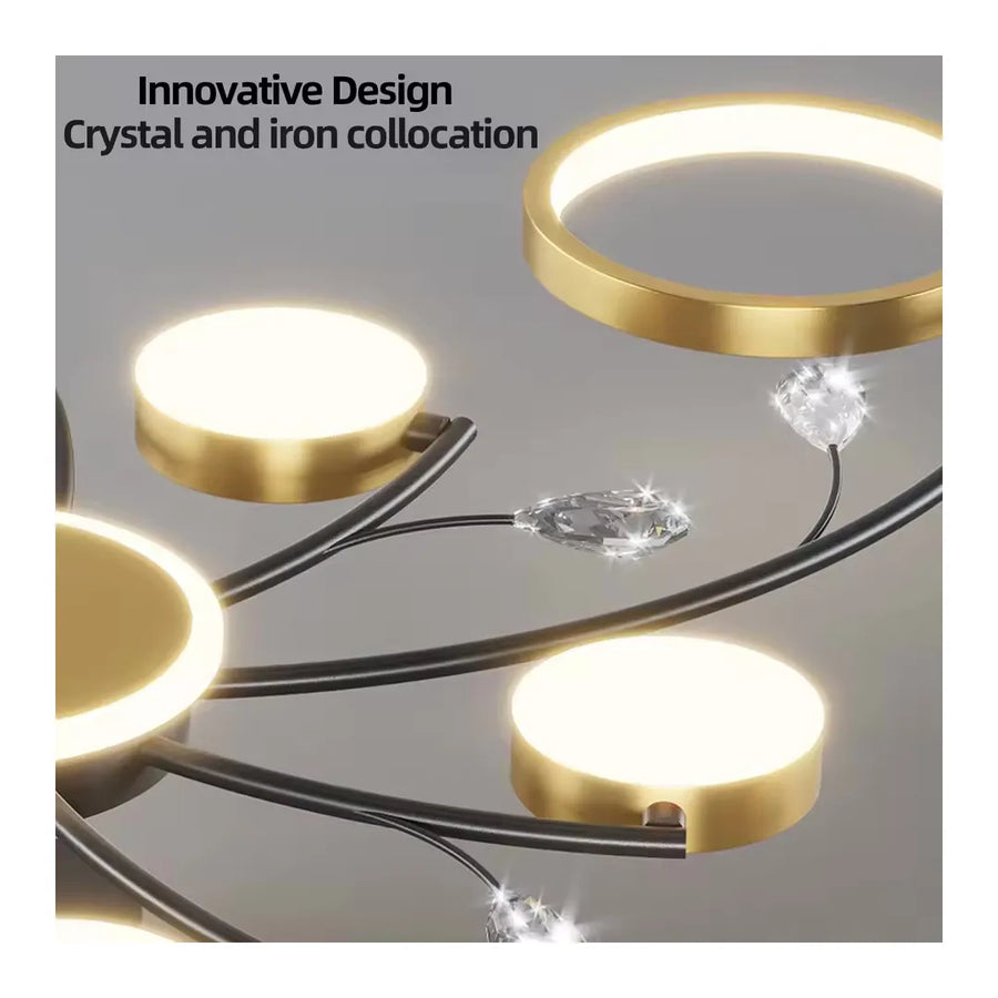 KARINA LED Chandelier with Remote Control, 65W, 8 Elements, Warm/Cold/Neutral Light, Dimmable, Gold