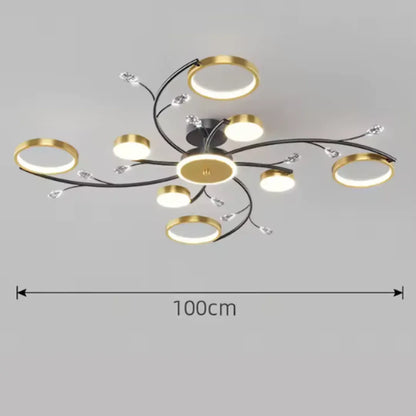 KARINA LED Chandelier with Remote Control, 65W, 8 Elements, Warm/Cold/Neutral Light, Dimmable, Gold