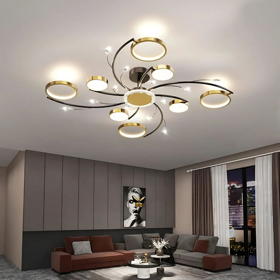 KARINA LED Chandelier with Remote Control, 65W, 8 Elements, Warm/Cold/Neutral Light, Dimmable, Gold