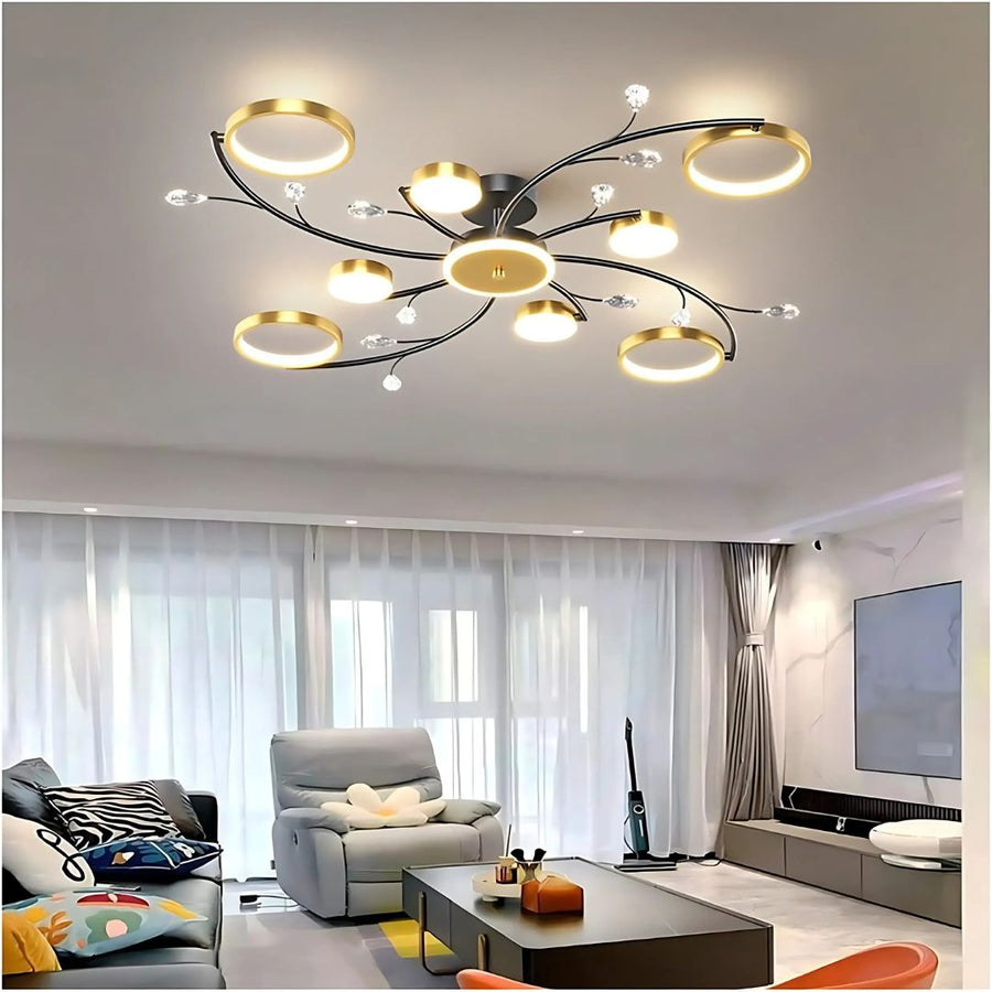 KARINA LED Chandelier with Remote Control, 65W, 8 Elements, Warm/Cold/Neutral Light, Dimmable, Gold