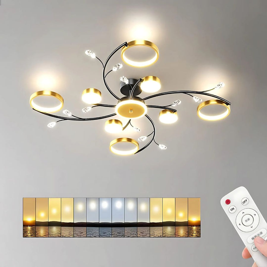 KARINA LED Chandelier with Remote Control, 65W, 8 Elements, Warm/Cold/Neutral Light, Dimmable, Gold