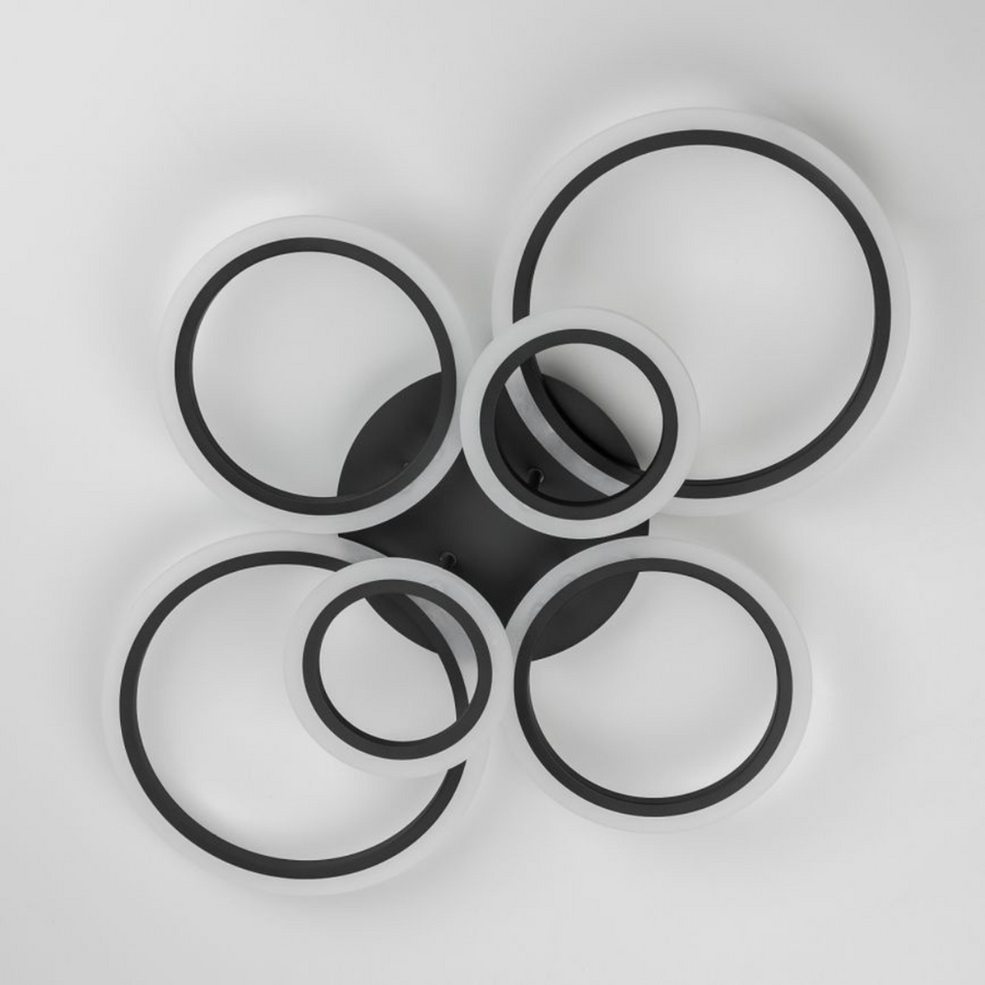 LED Chandelier with Remote Control, Betty, 6 Circles, 82W, Cold/Warm/Neutral Light, Dimmable, Black