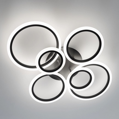 LED Chandelier with Remote Control, Betty, 6 Circles, 82W, Cold/Warm/Neutral Light, Dimmable, Black