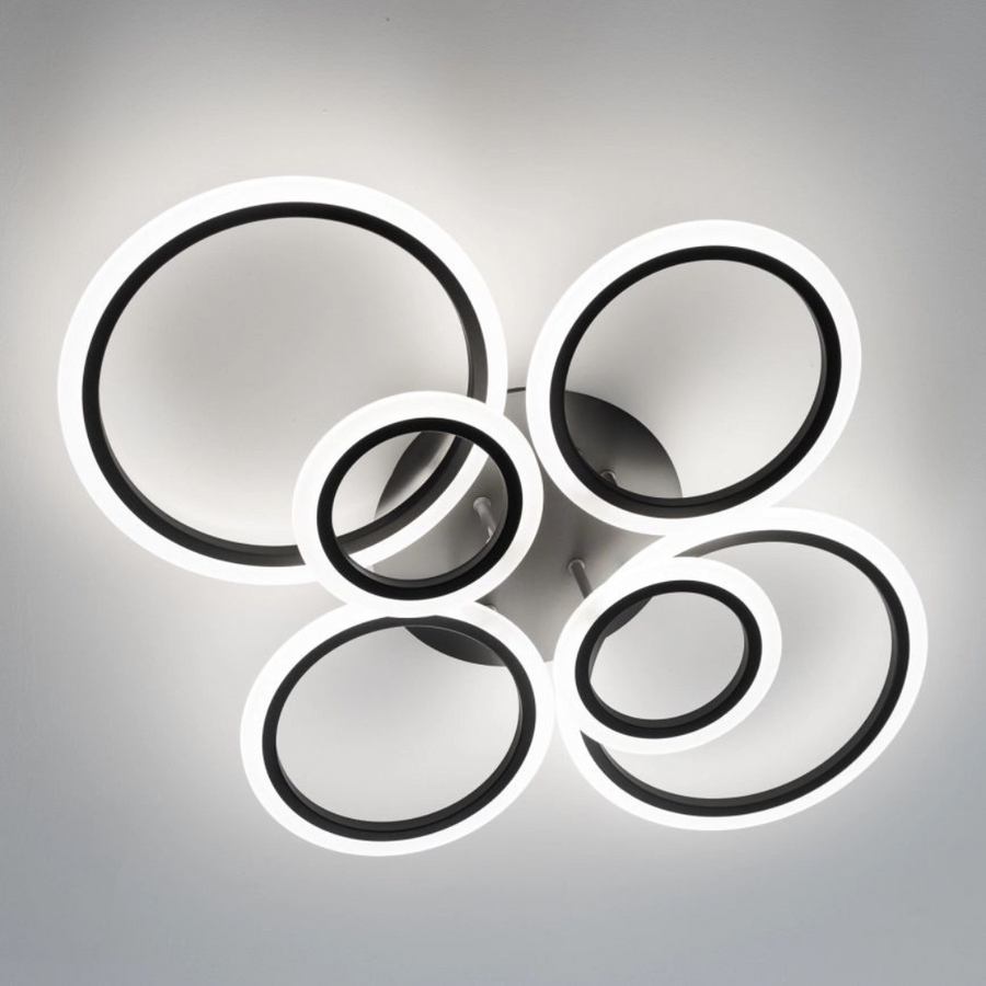 LED Chandelier with Remote Control, Betty, 6 Circles, 82W, Cold/Warm/Neutral Light, Dimmable, Black