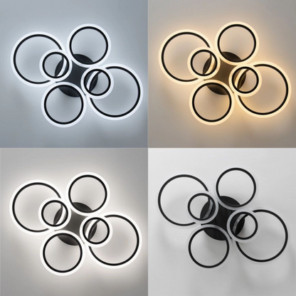 LED Chandelier with Remote Control, Betty, 6 Circles, 82W, Cold/Warm/Neutral Light, Dimmable, Black