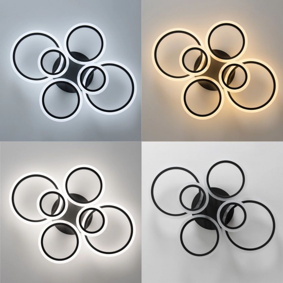 LED Chandelier with Remote Control, Betty, 6 Circles, 82W, Cold/Warm/Neutral Light, Dimmable, Black