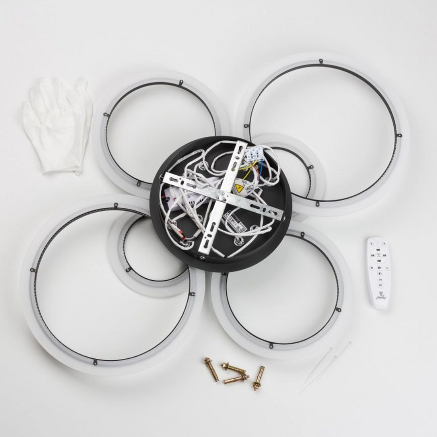 LED Chandelier with Remote Control, Betty, 6 Circles, 82W, Cold/Warm/Neutral Light, Dimmable, Black