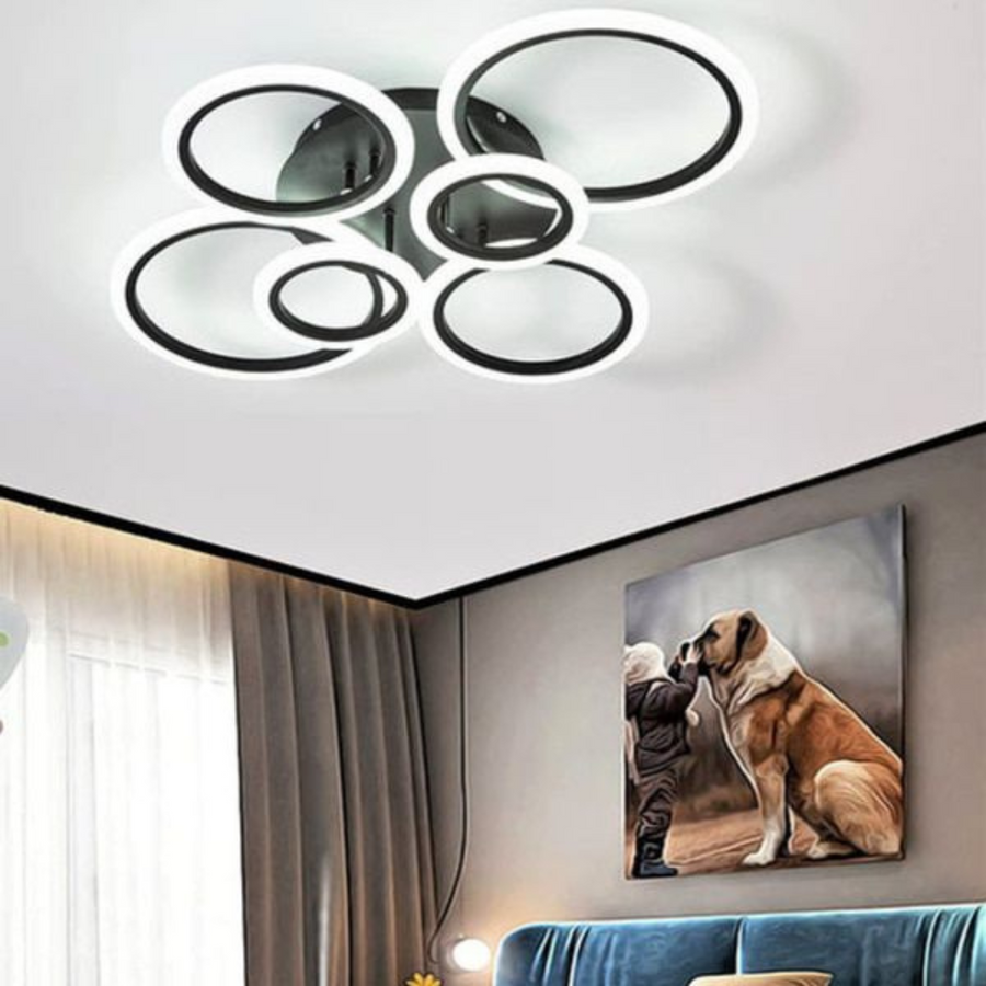 LED Chandelier with Remote Control, Betty, 6 Circles, 82W, Cold/Warm/Neutral Light, Dimmable, Black