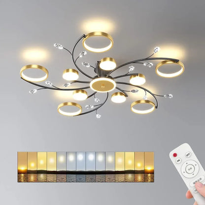 Lustra LED KARINA cu Telecomnda, 68W, Lumina Calda/Rece/Neutra, Negru/Auriu