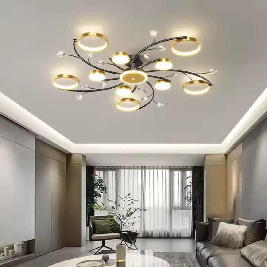 Lustra LED KARINA cu Telecomnda, 68W, Lumina Calda/Rece/Neutra, Negru/Auriu