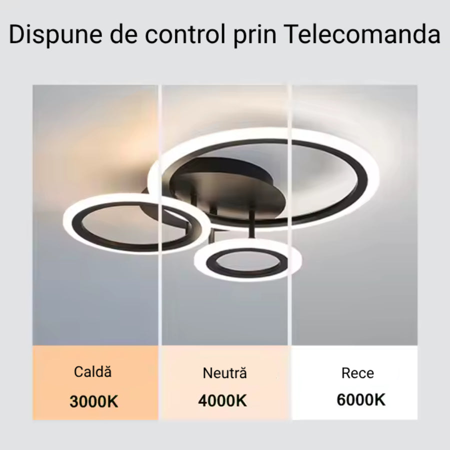 LED Chandelier with Remote Control BETTY, 41W, 3 Circles, Cold/Warm/Neutral Light, Dimmable, Black 