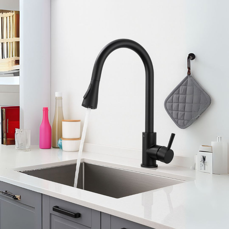 Kitchen Faucet with Pull-out Spray, Spout with Touch for On/Off, SUS304 Stainless Steel, Black, CF/TOUCH/2