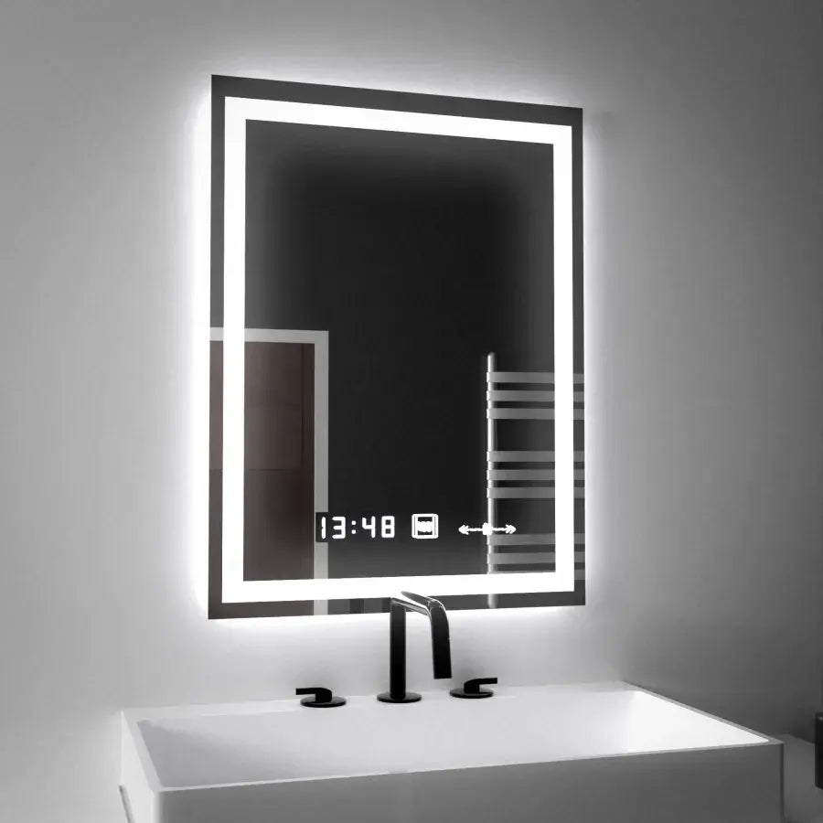 Rectangular LED Mirror 45x60cm Verite MotionGlow Marcellow Dimable Clock System & Dimable Thermometer