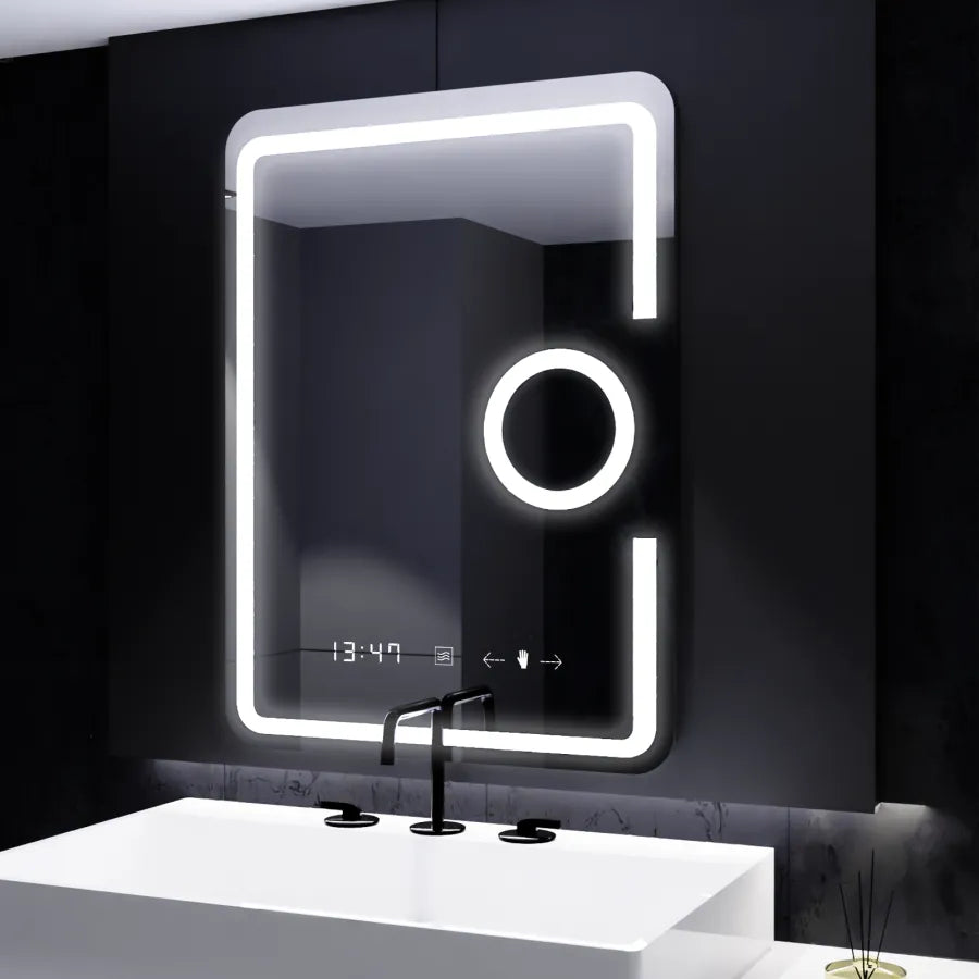 Mirror LED rectangular 60x80cm ECLAT MotionGlow Marcello Defrosting System Thermometer & Clock Cosmetics Dimable