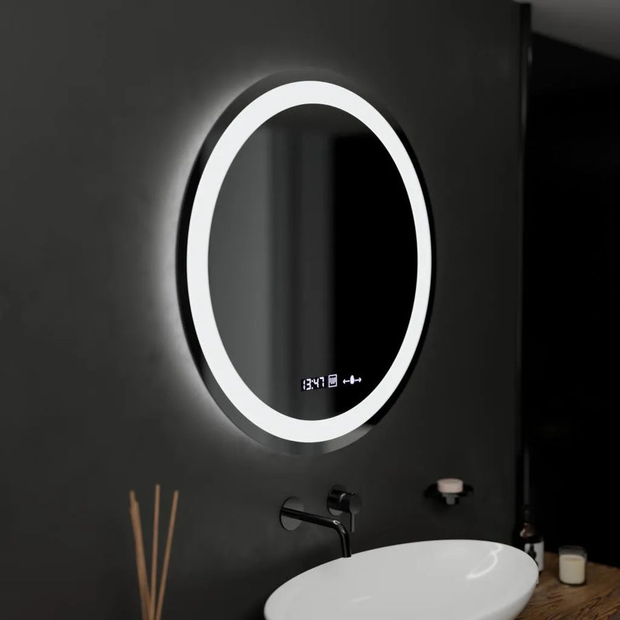 60cm round LED mirror Celeste MotionGlow Marcello Dimable Clock Defrition System