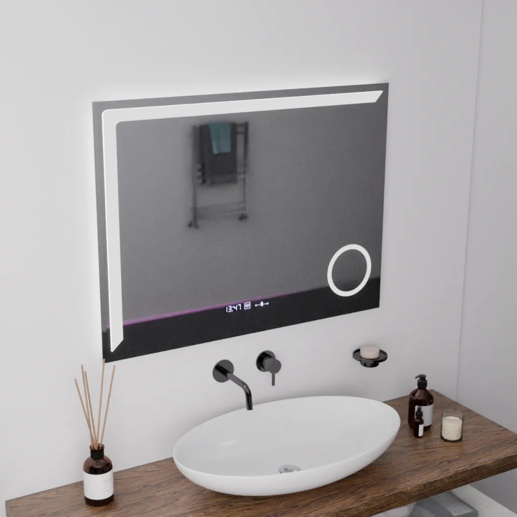 Mirror LED rectangular 80x60cm Precision Motionglow Marcello Dismantic Clock Defrosting System