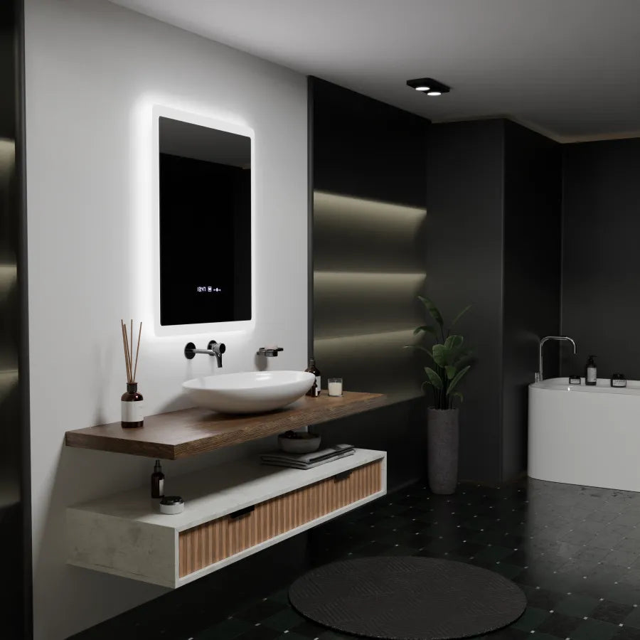 Mirror LED rectangular 60x80cm pugliesi Sensor Motionglow Marcello Clock Defrition System & Dimable Thermometer
