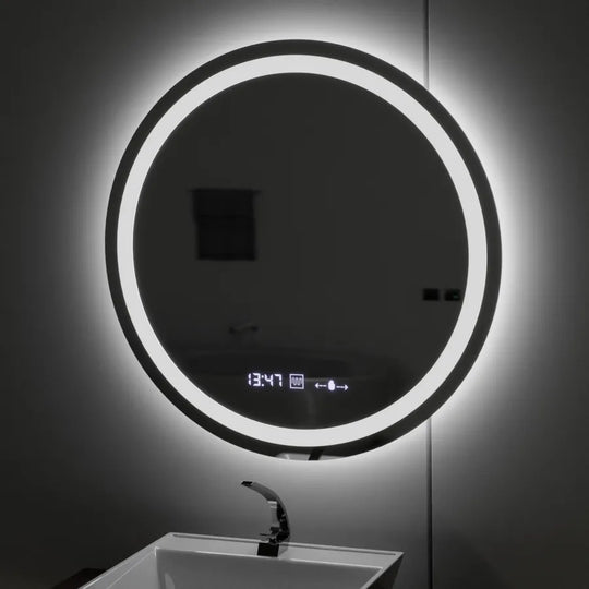 Round LED Mirror, Diameter 50cm, Celeste MotionGlow Marcello, De-fogging System, Clock & Thermometer, Dimmable, Warm Neutral Cold Light 3000K/4000K/6000K Marcello Mirrors Default Title Alessandro Design