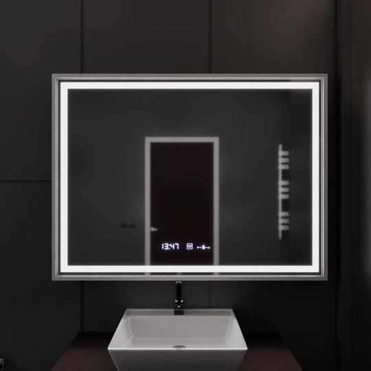 Rectangular LED Mirror, 120x80cm, Verite Imperial Silver Motion Glow Marcello, De-fogging System, Clock & Thermometer, Dimable Mirrors Marcello Default Title Alessandro Design