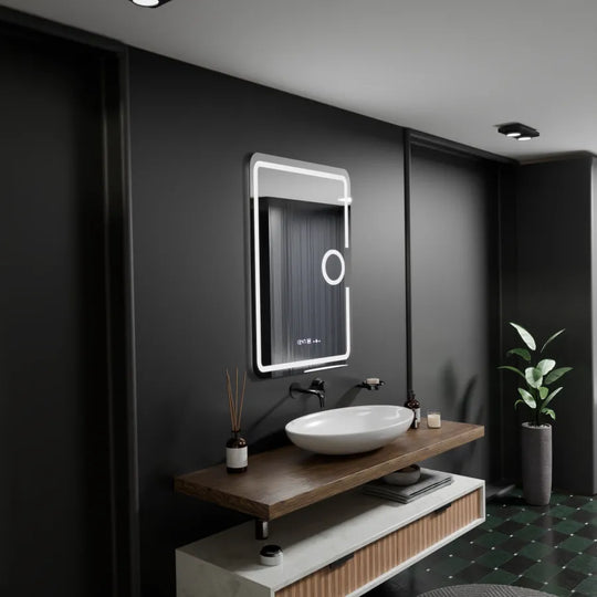 Rectangular LED Mirror, 50x70cm, Eclat MotionGlow Marcello, De-fogging System, Clock & Thermometer, Cosmetic Magnifier, Dimable Marcello Mirrors Default Title Alessandro Design