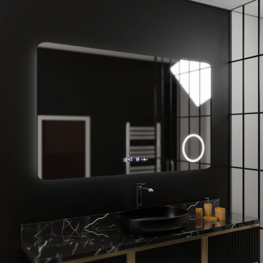 Mirror LED rectangular 100x60cm Celeste MotionGlow Marcello Dismantling Clock Defrosting System Termometer