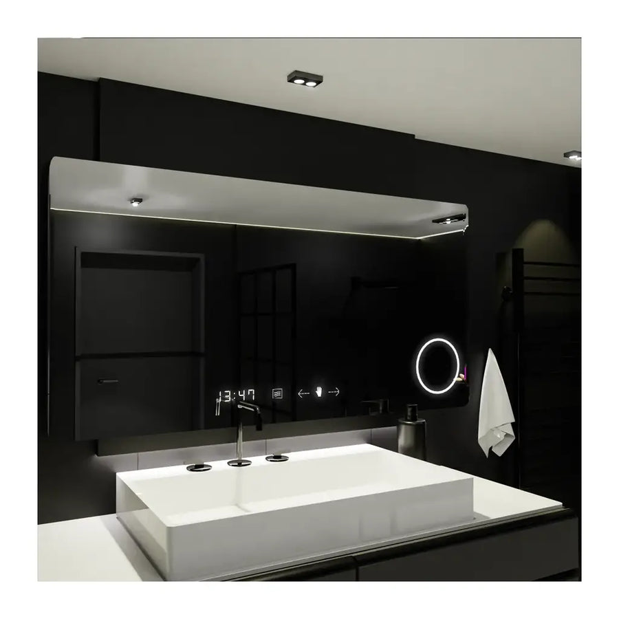 Mirror LED rectangular 100x60cm Celeste MotionGlow Marcello Dismantling Clock Defrosting System Termometer
