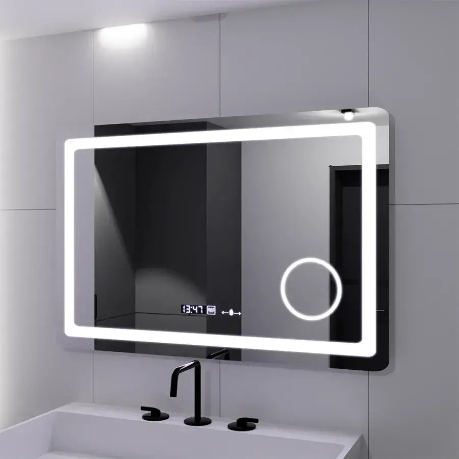 Mirror LED rectangular 90x60cm Souverain Motionglow Marcello Dismantic Clock Defrosting System