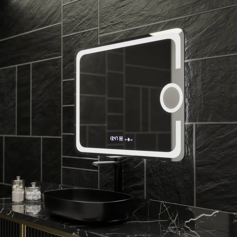 Mirror LED rectangular 80x60cm eclat Motionglow Marcello Clock Defrition System & Wolf thermometer Dimable Cosmetic