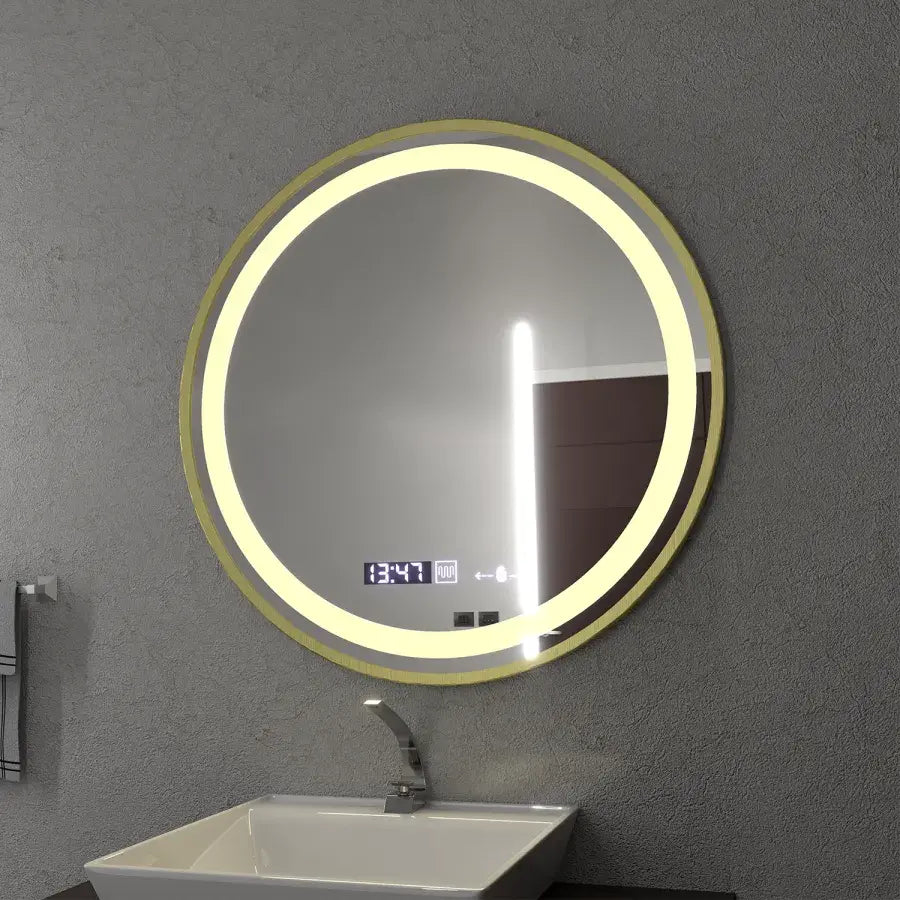 Mirror LED round 70cm celesti Royale Gold MotionGlow Marcellow Dimable Clock Defrosting System