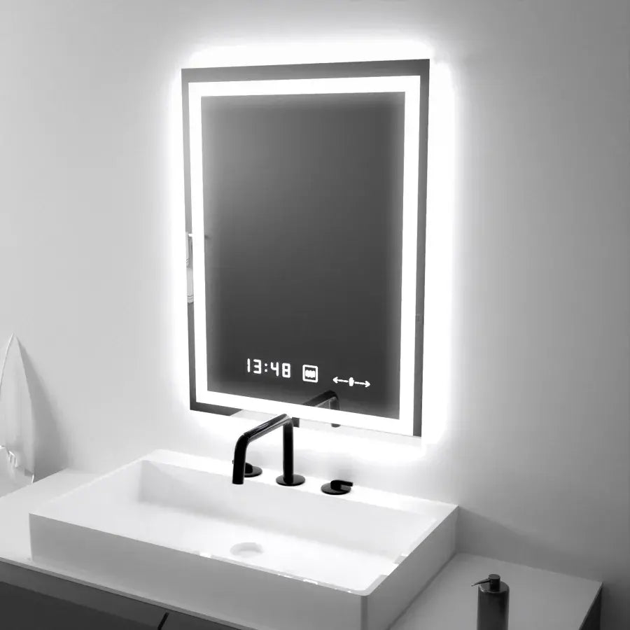 Rectangular LED Mirror 45x60cm Verite MotionGlow Marcellow Dimable Clock System & Dimable Thermometer