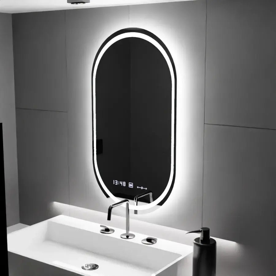 Oval LED Mirror 60x80cm Eminence Motionglow Marcellow Dimable Clock Defrosting System