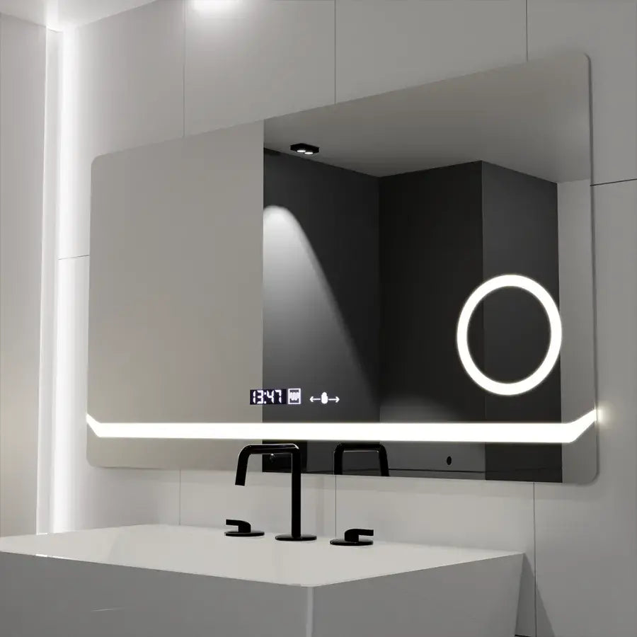 Mirror LED rectangular 80x60cm Definition MotionGlow Marcello Dismantling Clock Defrosting System