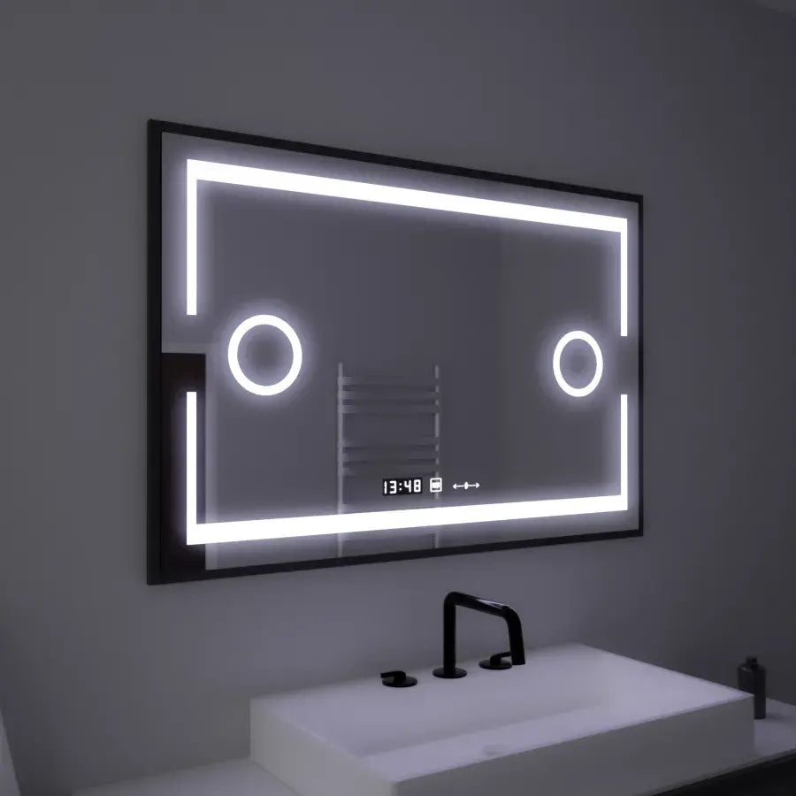 Rectangular LED mirror 120x80cm Motionglow sensor Marcello Dismantic Clock Defrosting System