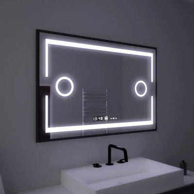 Rectangular LED mirror 120x80cm Motionglow sensor Marcello Dismantic Clock Defrosting System
