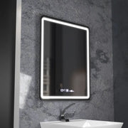 Favola Touch LED Mirror Defog System Black Frame Clock and Temperature 75x90 cm Marcello Funghi Collection 