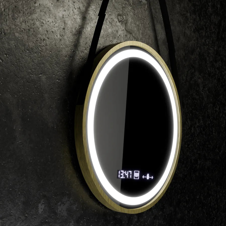 Mirror LED round 60cm celesti Royale Gold Eleve MotionGlow Marcello Dimable Clock Defrosting System