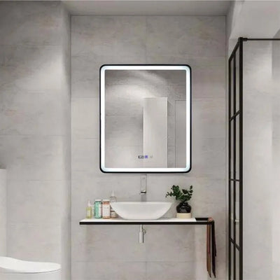 Rectangular LED mirror 70x90cm EDGE Touch Demister System, Black Frame