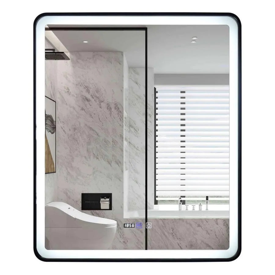 Rectangular LED mirror 70x90cm EDGE Touch Demister System, Black Frame