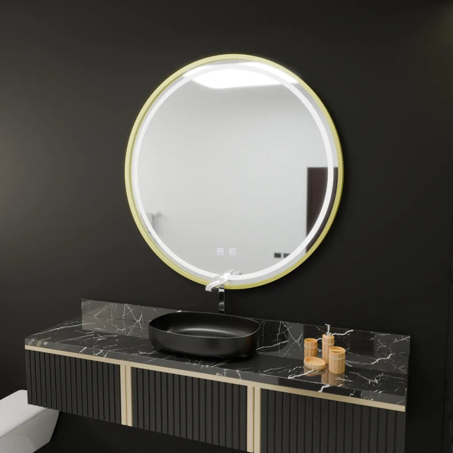 Mirror LED round 70cm Touch glanz System Defrost Rama Rose Gold Brudged