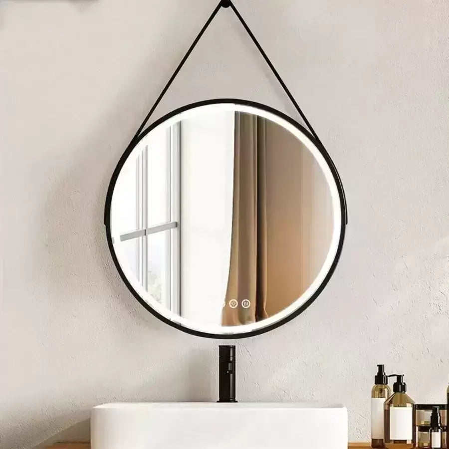 Mirror LED Round 60cm Celesti Majesti Noir Eleva MotionGlow Marcello Dimable Clock Defrition System