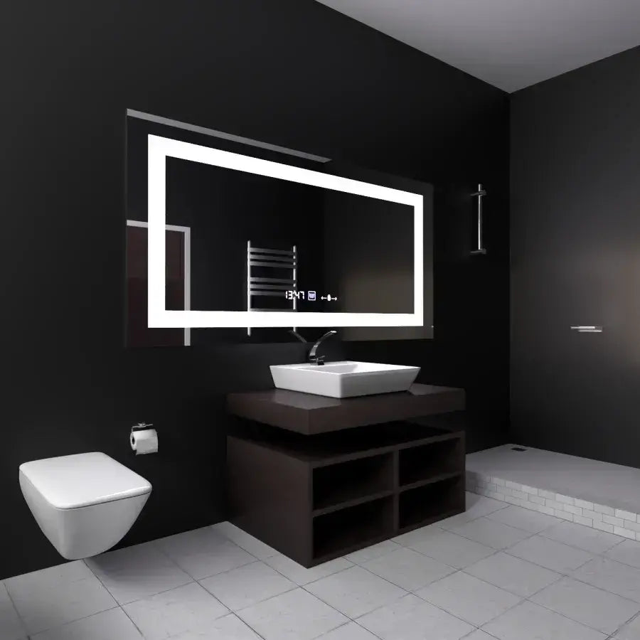 Rectangular LED Mirror 120x60cm Verite Motionglow Marcellow Dimable Clock Defrosting System